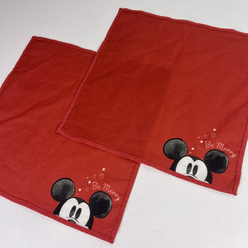 2 Pottery Barn Kids X Disney Mickey Mouse "Be Merry" Napkins Cotton Linen 13x13